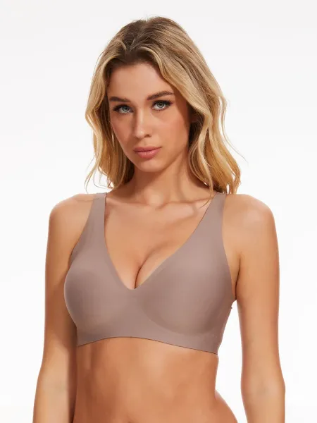 Design V-Neck Seamless Bra Black Underwear - 12