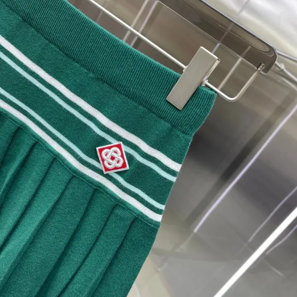 Design Knit Tennis Set Green with White Stripes and Embroidered Logo Skirt and Polo Top - 9