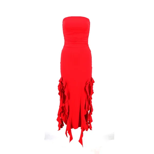 Design Ruffled Hem Strapless Midi Dress White - 25