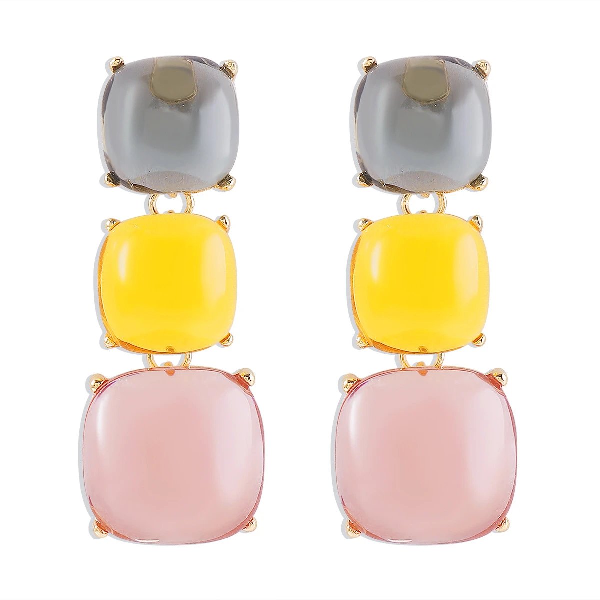 Gray + Yellow + Water Pink Earrings