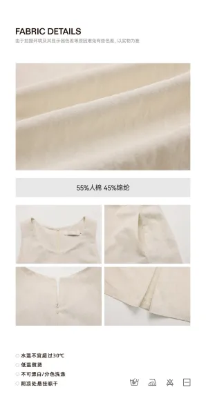 Design Sleeveless Linen Dress in Off-White, Beige, Black - 5