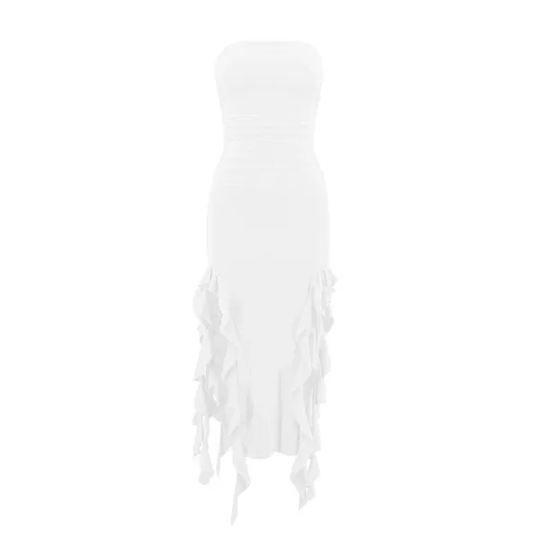 Design Ruffled Hem Strapless Midi Dress White - 39