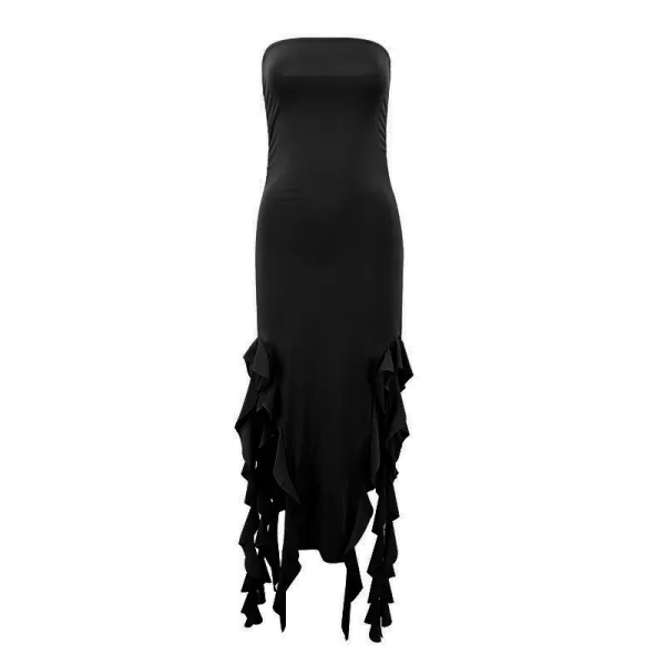 Design Ruffled Hem Strapless Midi Dress White - 40