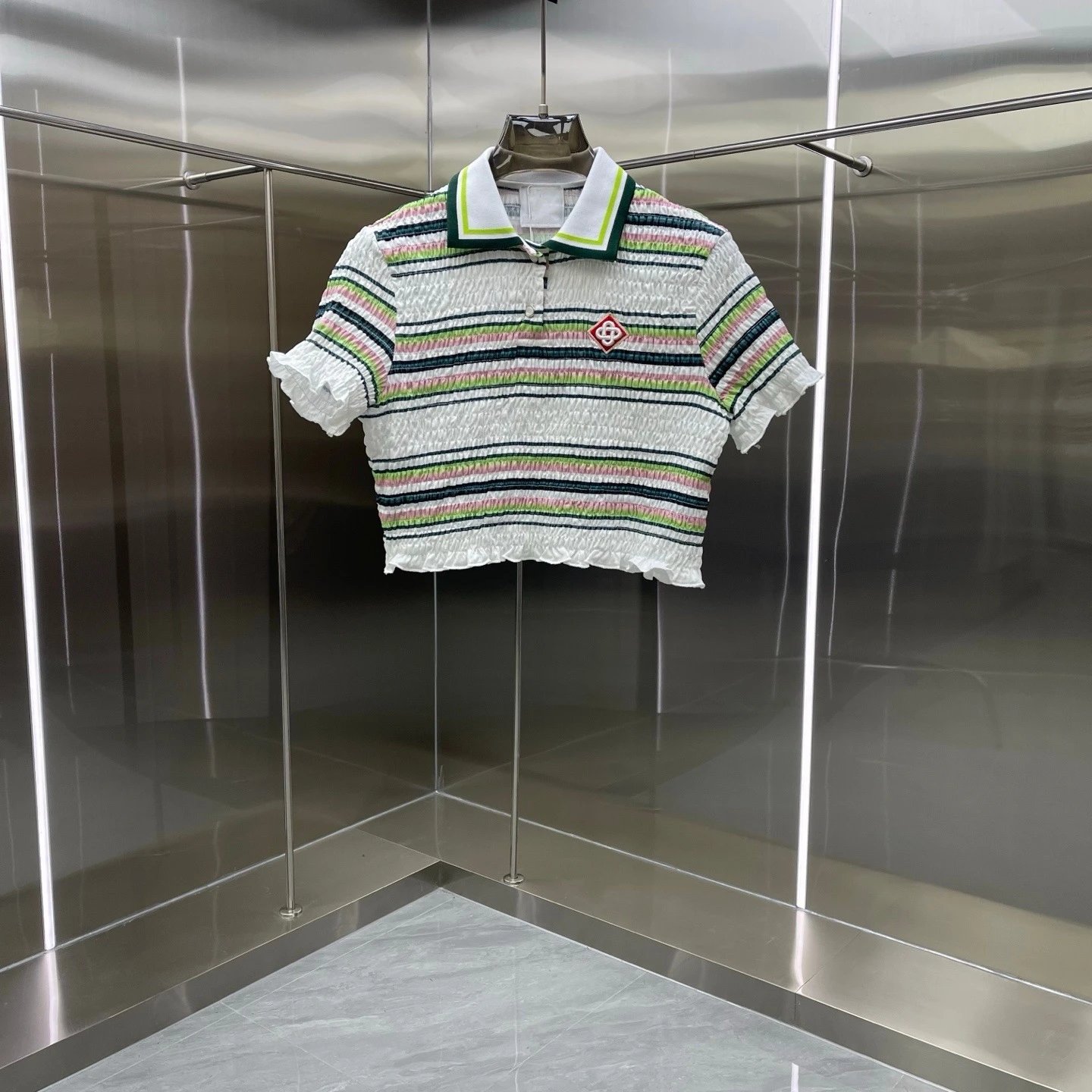 Asaplane Striped Smocked Polo Shirt And Shorts Set Multicolor Preppy