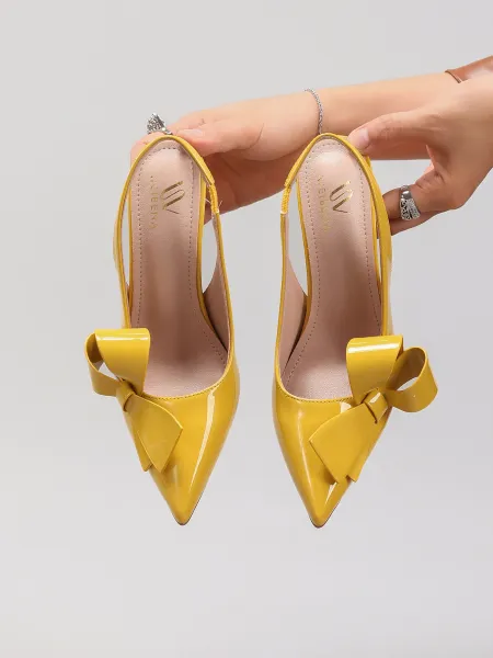 Design Bow Detail Nude Patent Leather Slingback Stilettos - 45