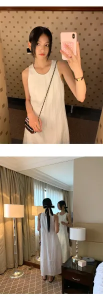 Design Sleeveless Linen Dress in Off-White, Beige, Black - 10