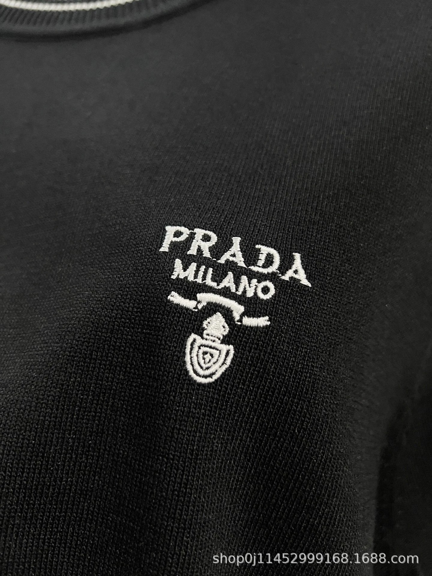 Prada Logo-Embroidered Ribbed Trim T-Shirt White - 12