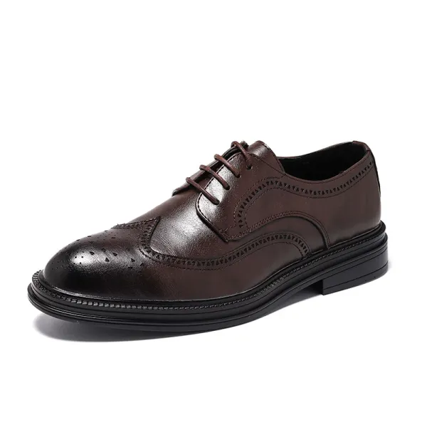 Design Brogue Wingtip Brown Leather Derby Shoes - 1