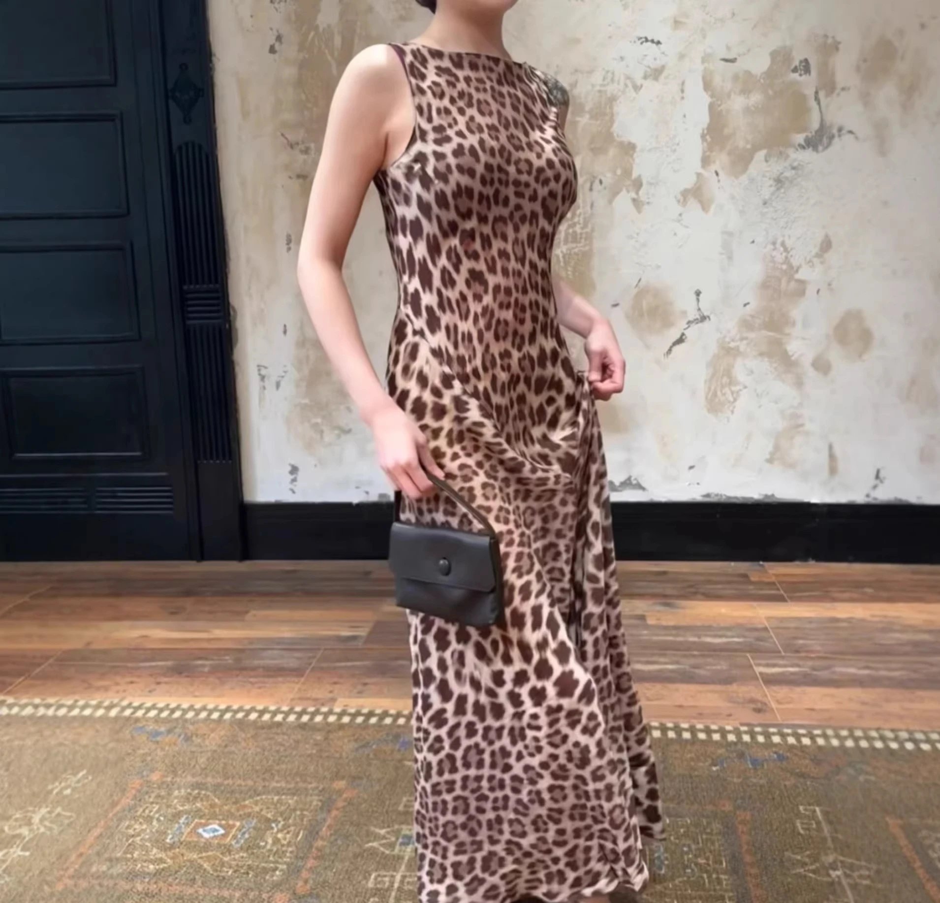 Design Leopard Print Slip Dress Beige Brown Women's Maxi Dress - 7