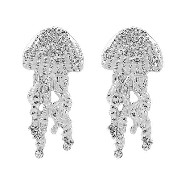 Design Jellyfish Crystal Earrings Silver Jewelry - 1