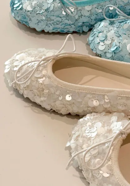 Design Sequin Ballet Flats White Casual Shoes - 6
