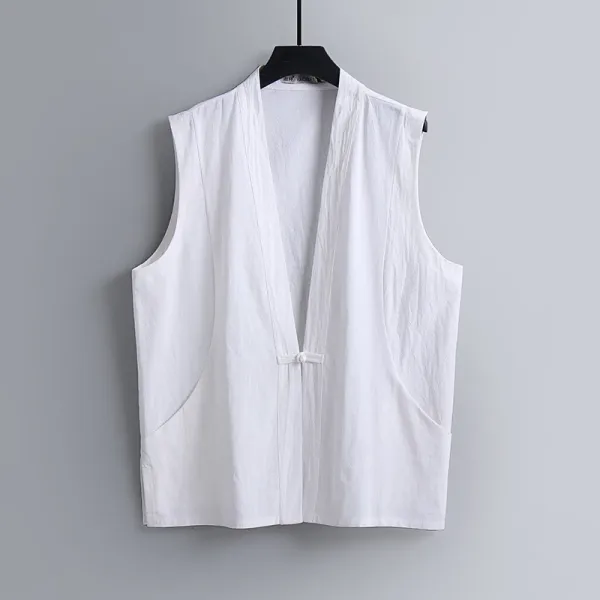 Design Linen-Blend Wrap Vest White - 3