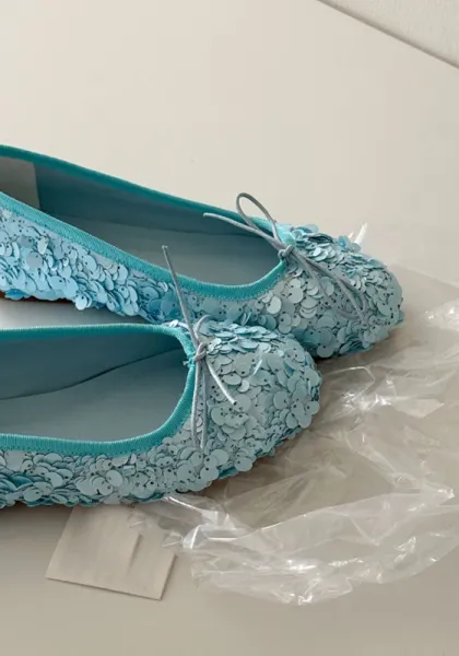 Design Sequin Ballet Flats White Casual Shoes - 7