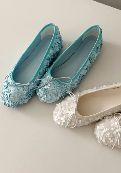 Design Sequin Ballet Flats White Casual Shoes - 8