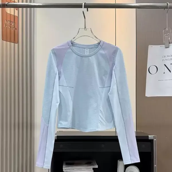 Design Long-Sleeve Performance Top White with Gray Panels Activewear - 9