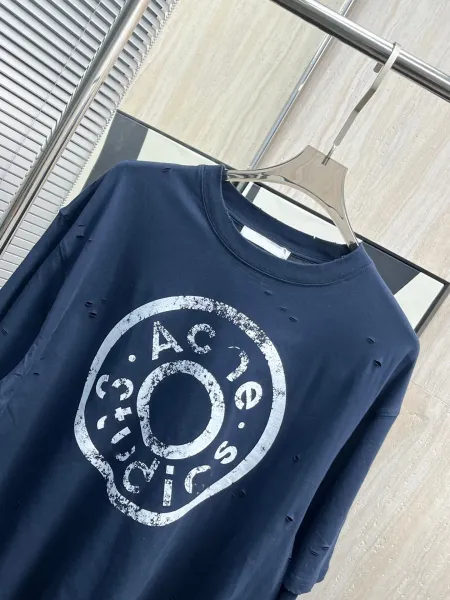 Acne Studios Distressed Logo Print Navy T-Shirt - 10