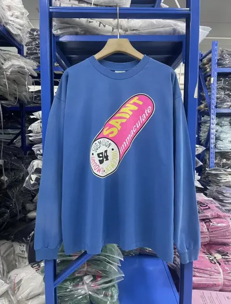 Design Saint Immaculate Graphic Long-Sleeve T-Shirt Blue - 1