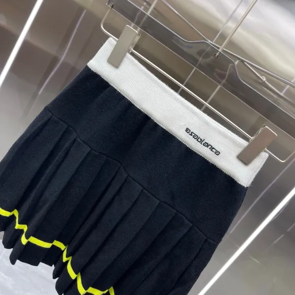 Casablanca Color-Block Knit Polo and Pleated Skirt Set in Navy, Burgundy, White, and Yellow - 9