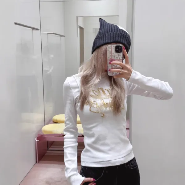 Acne Studios Gold Thread Embroidered White Long-Sleeve Top - 6
