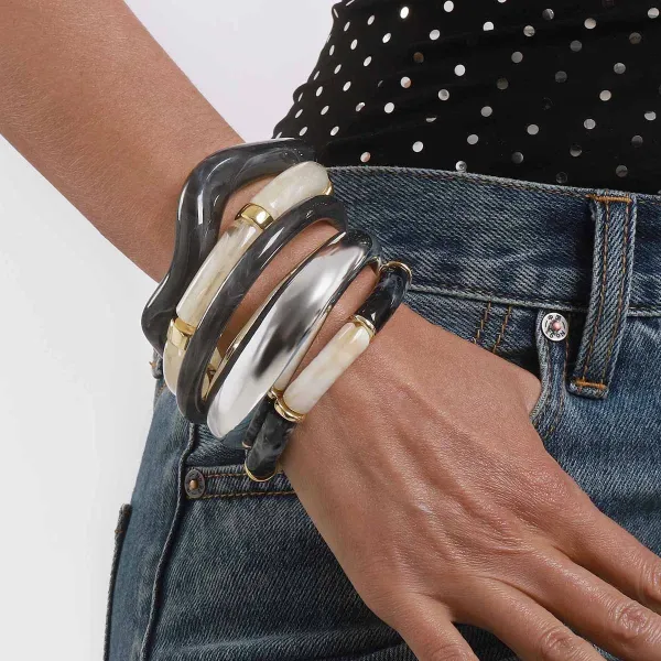 Design Studded Two-Tone Cuff Bracelet Gold Silver Jewelry - 15