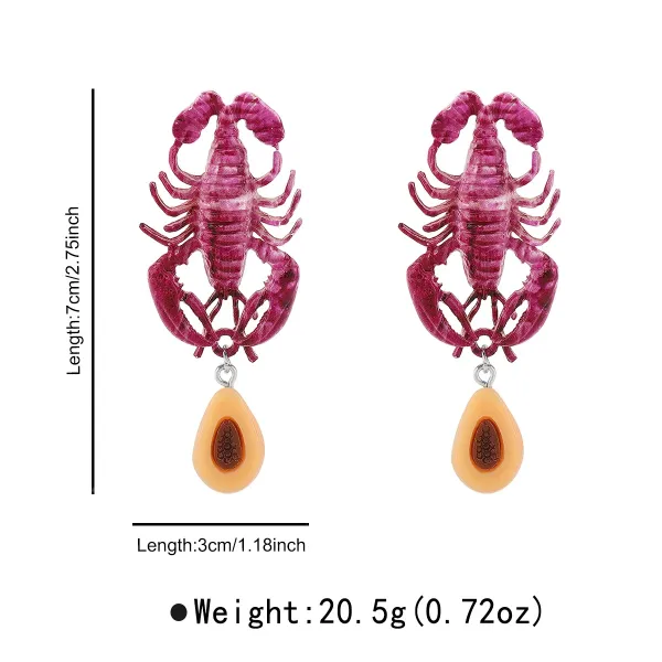 Design Scorpion Avocado Drop Earrings Pink Jewelry - 1