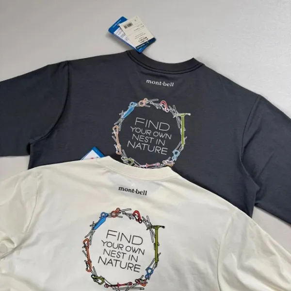 Design Mont-bell Find Your Own Nest in Nature Long Sleeve T-Shirt Beige and Gray T-Shirts - 26