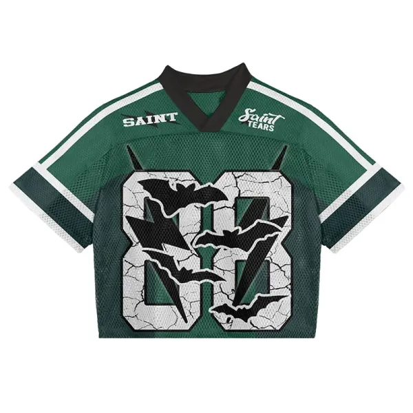 Saint Tears Cropped Football Jersey Green with Bat Motif - 1