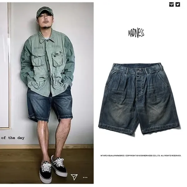 Design Madness Pleated Denim Shorts Blue Shorts - 5