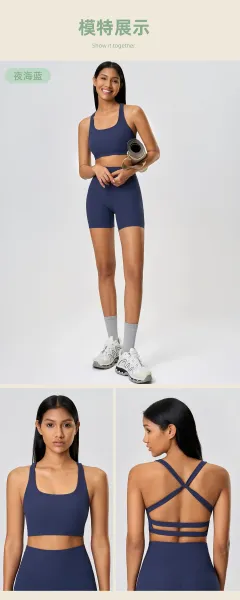 Design Ribbed Sports Bra and High-Waist Leggings Set - Belgian Blue Activewear - 15