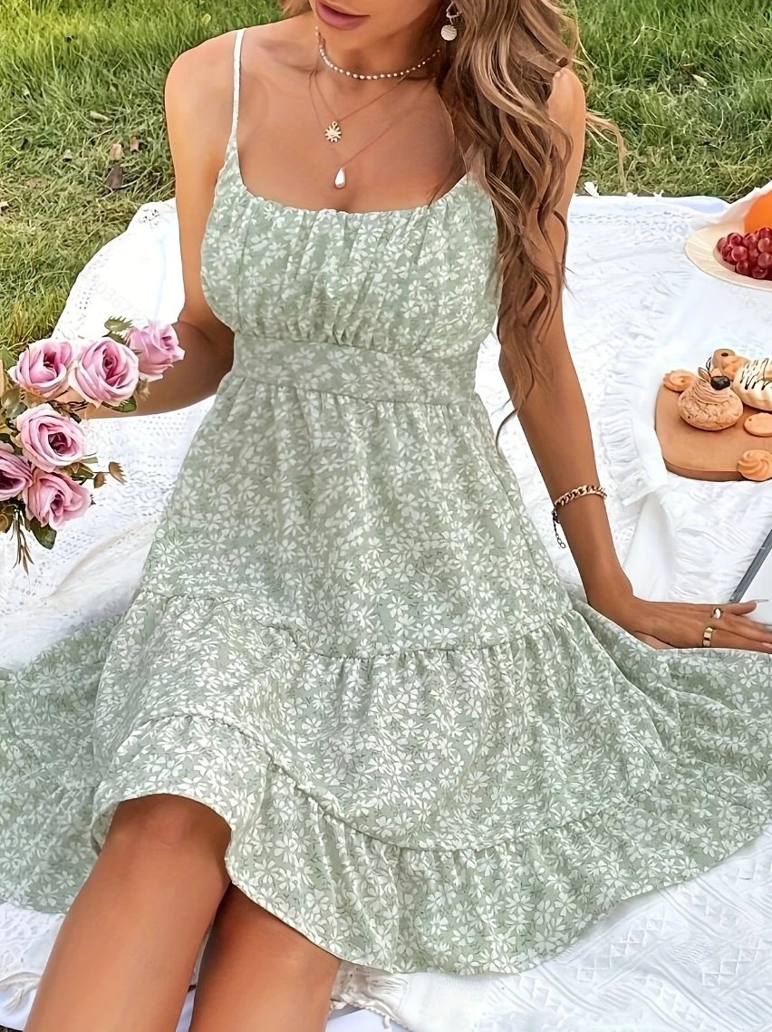 Design Floral Tiered Midi Dress in Mint Green - 6