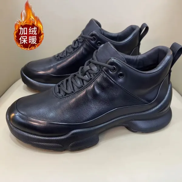 Design Chunky Leather Winter Boots Black - 1