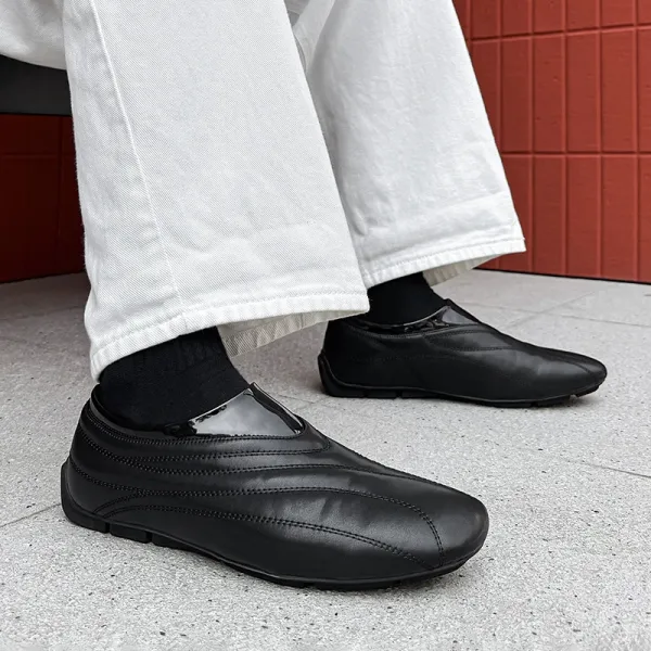 Design Slip-On Loafer Black Leather Casual Shoes - 1
