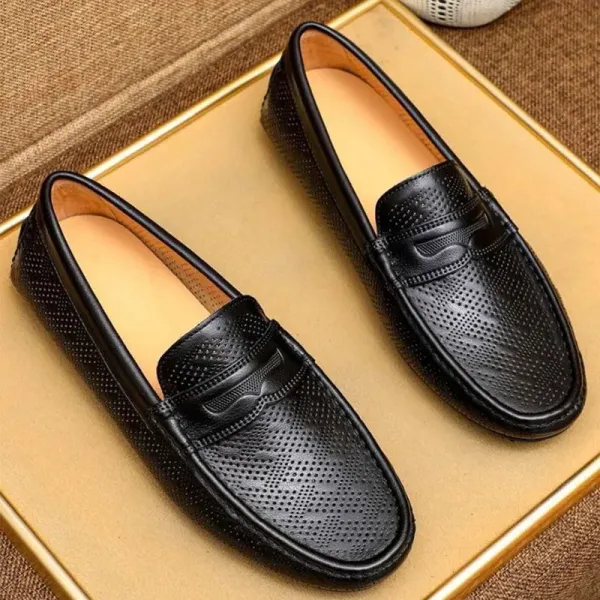 Design Perforated Penny Loafers White Casual Shoes - 3