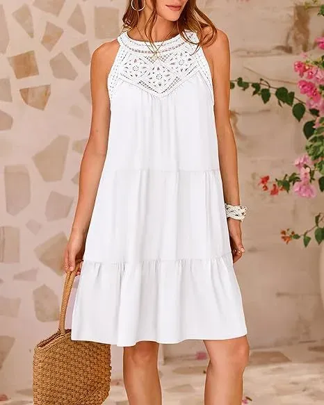 Design Black Lace-Trimmed Tiered Sleeveless Dress - 8