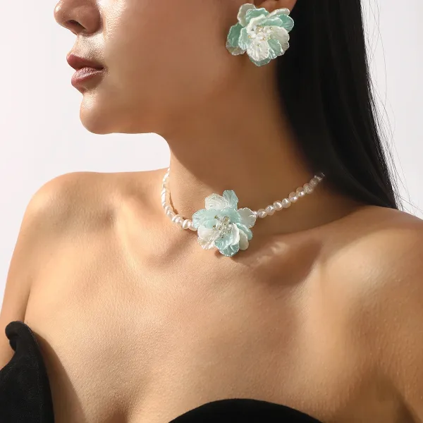 Design Floral Resin Crystal Stud Earrings Orange and Cream Jewelry - 10