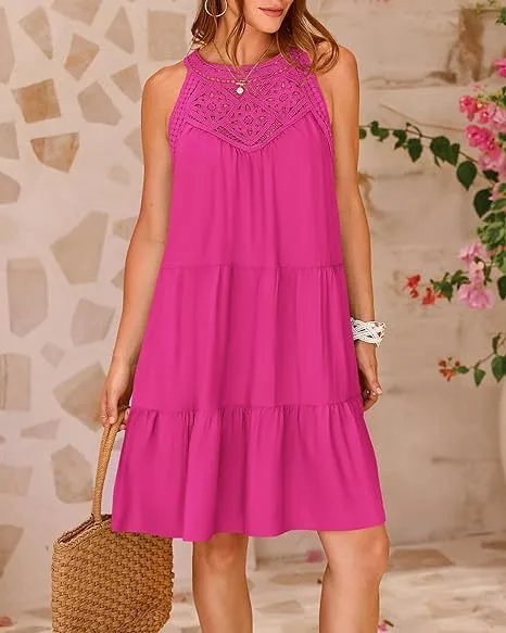 Design Black Lace-Trimmed Tiered Sleeveless Dress - 16