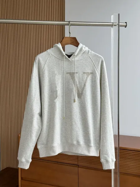 Valentino V Logo Crystal-Embellished Gray Hoodie - 6