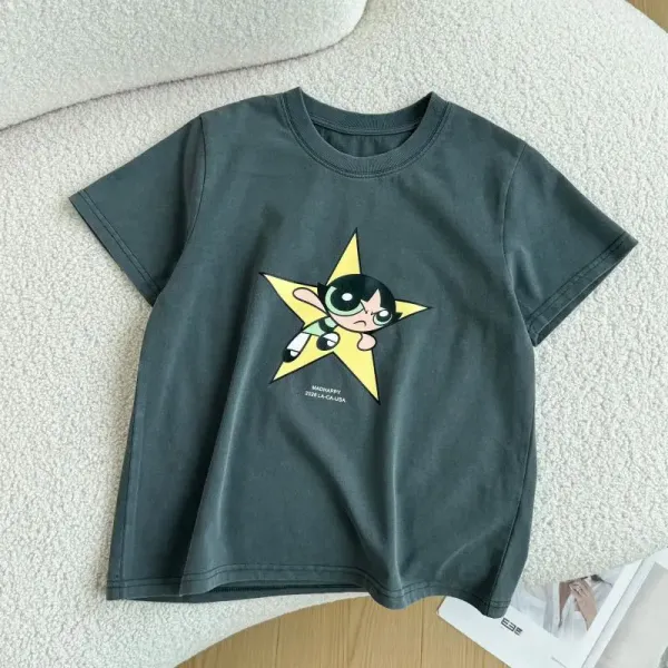 Design Powerpuff Girls x MADHAPPY Star Graphic T-Shirt Charcoal Gray T-Shirt T-Shirts - 1