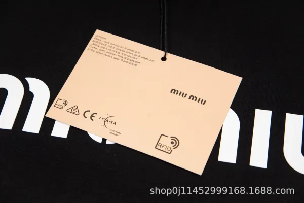 Miu Miu Logo Print Black T-Shirt - 6
