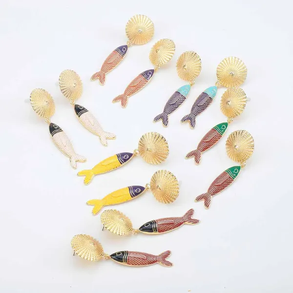 Design Fish Charm Drop Earrings Gold Silver Multicolor Jewelry - 31