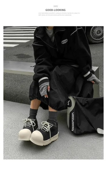 Design 1726 Black Canvas Toe Cap Sneakers Chunky Sneakers - 23