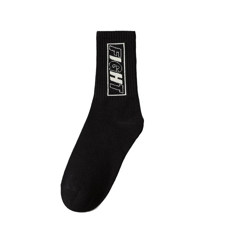 Cotton Crew Socks Black White Graphic Street Style