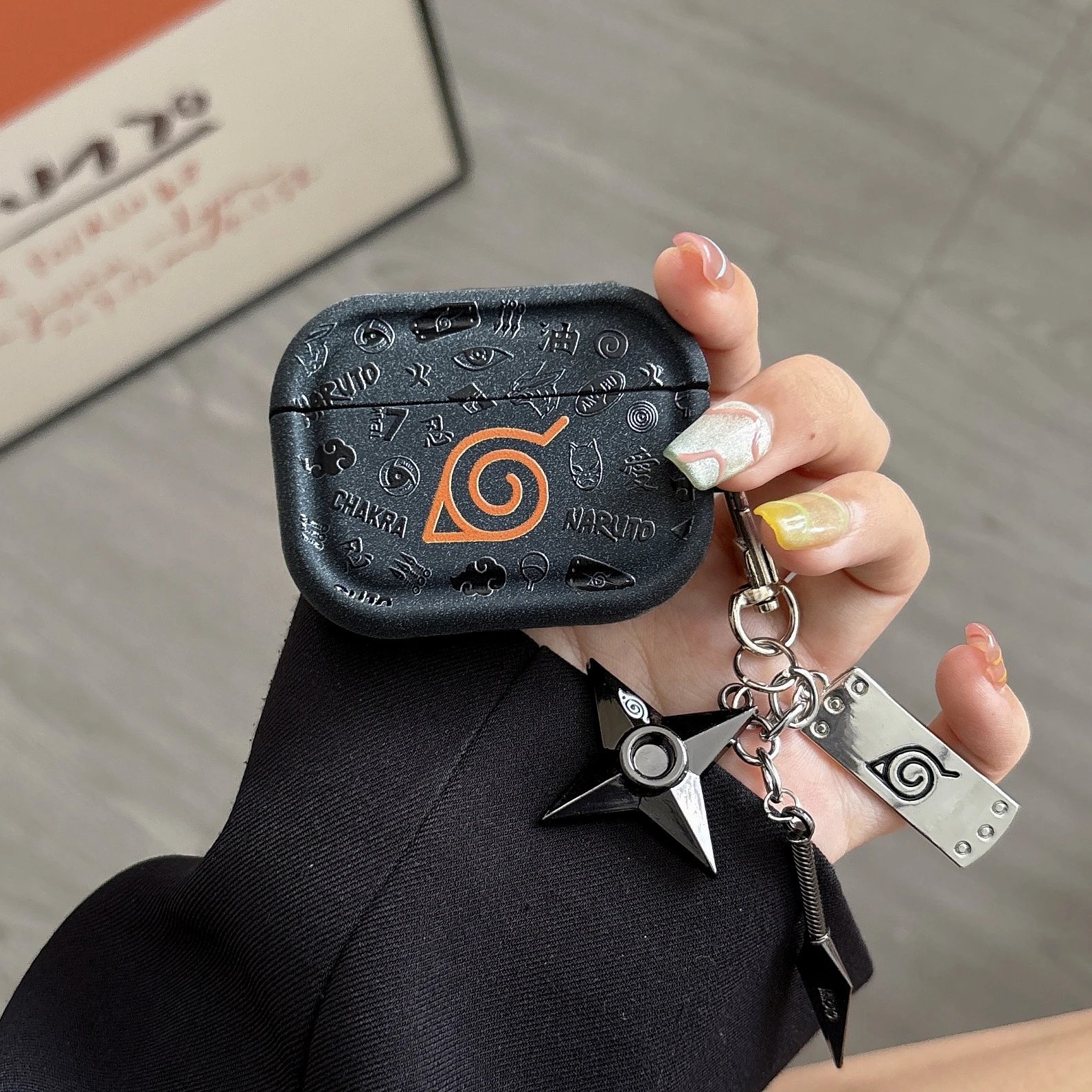 Design Naruto Akatsuki Cloud AirPods Case with Kunai and Shuriken Charm Accessory Phone Accessories - 6