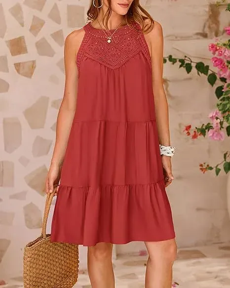 Design Black Lace-Trimmed Tiered Sleeveless Dress - 28