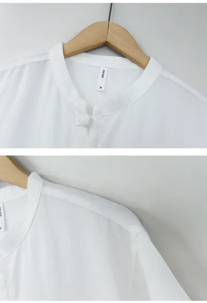 Design Mandarin Collar Linen Shirt Beige Tops.shirt - 8