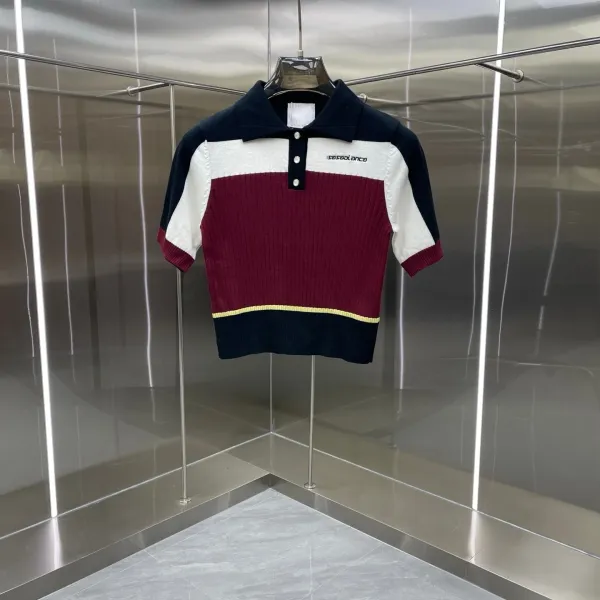 Casablanca Color-Block Knit Polo and Pleated Skirt Set in Navy, Burgundy, White, and Yellow - 3
