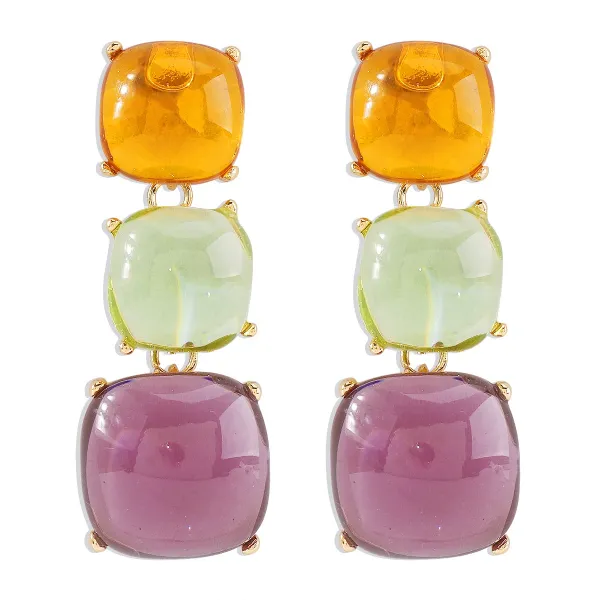 Design Three-Tier Cushion-Cut Resin Earrings Multicolor Earrings Jewelry - 1