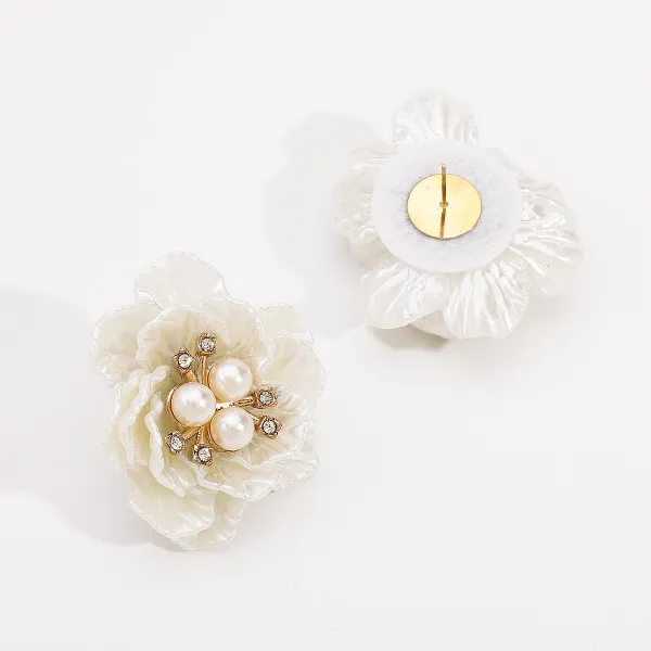 Design Floral Resin Crystal Stud Earrings Orange and Cream Jewelry - 53