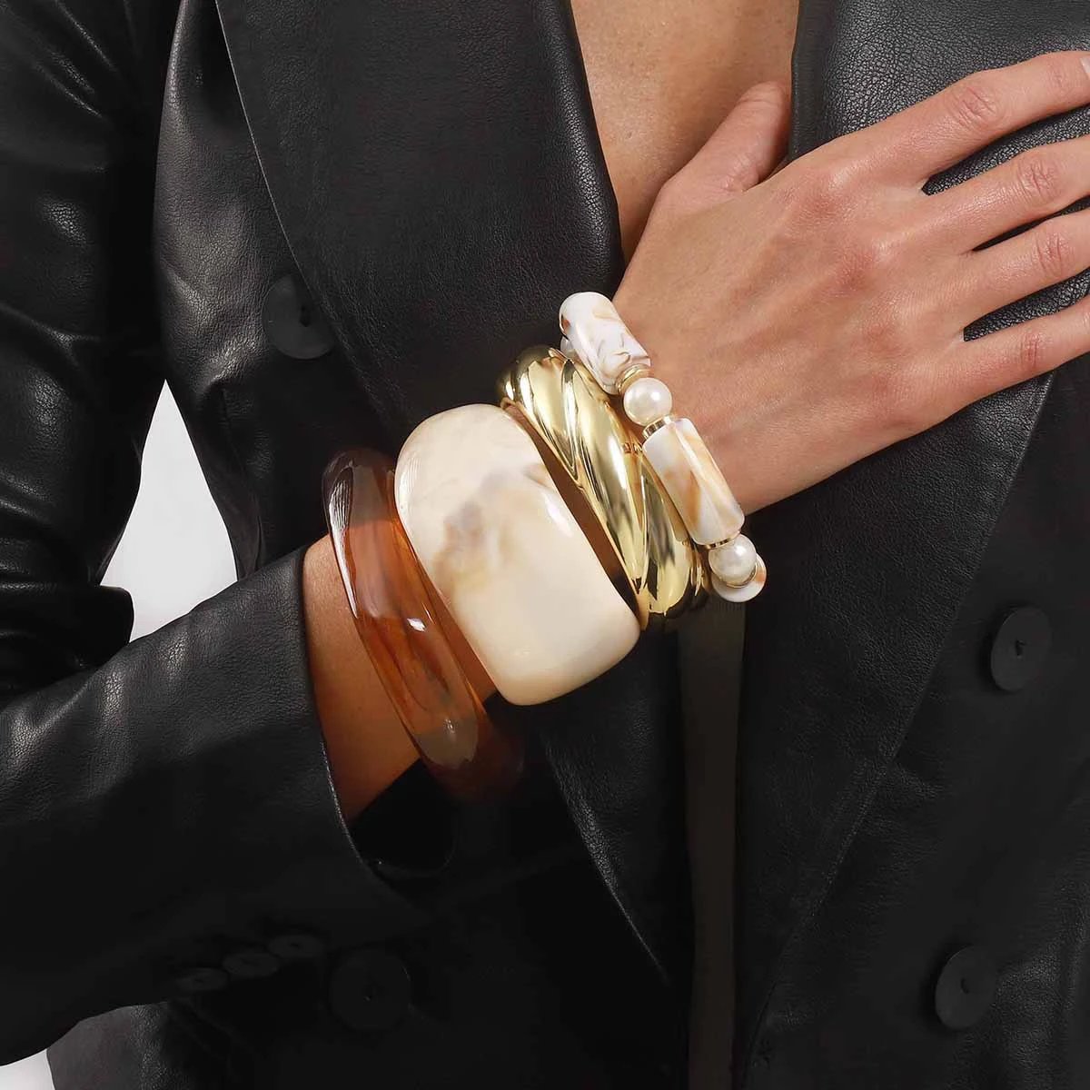 Resin Acrylic Bangle Set Multicolor Statement Cuff Bracelets