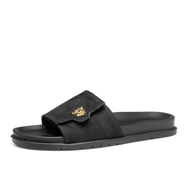 Versace Medusa Slide Black Leather Slippers - 10